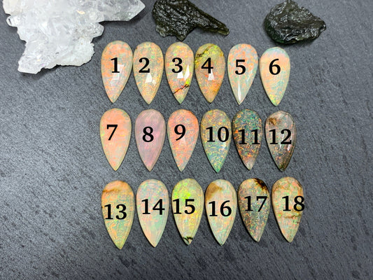Faceted  Monarch Opal pear 10x20mm cabochons - Doublet cabochons