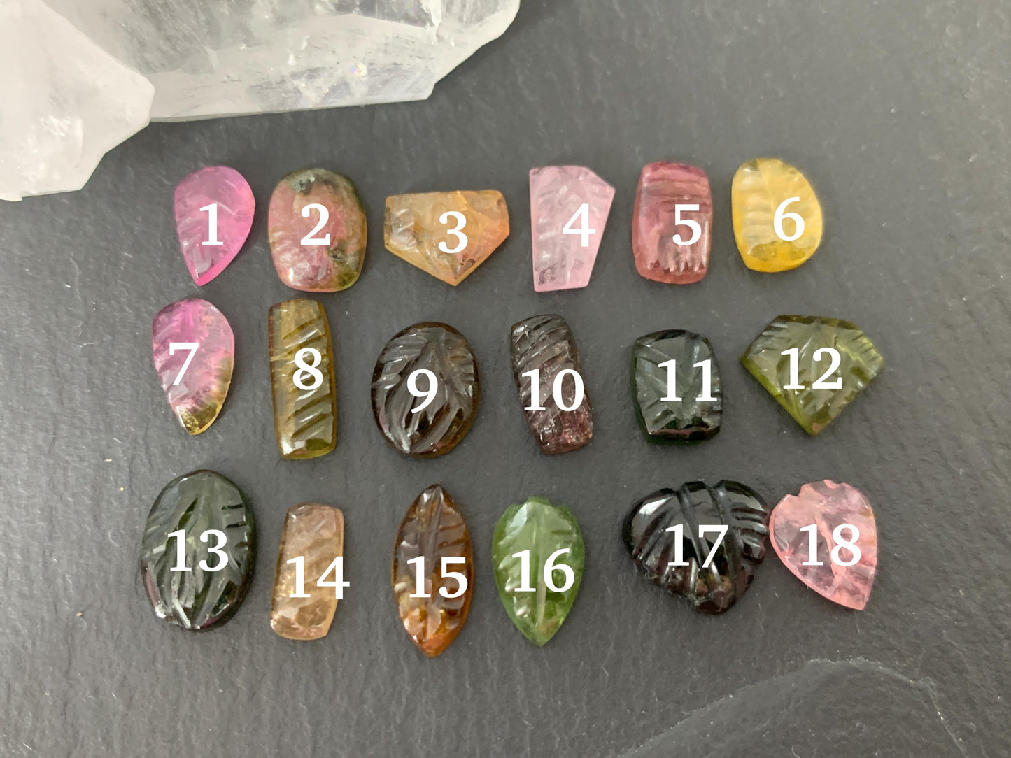 Carved Tourmaline free form 8-9mm long cabochon