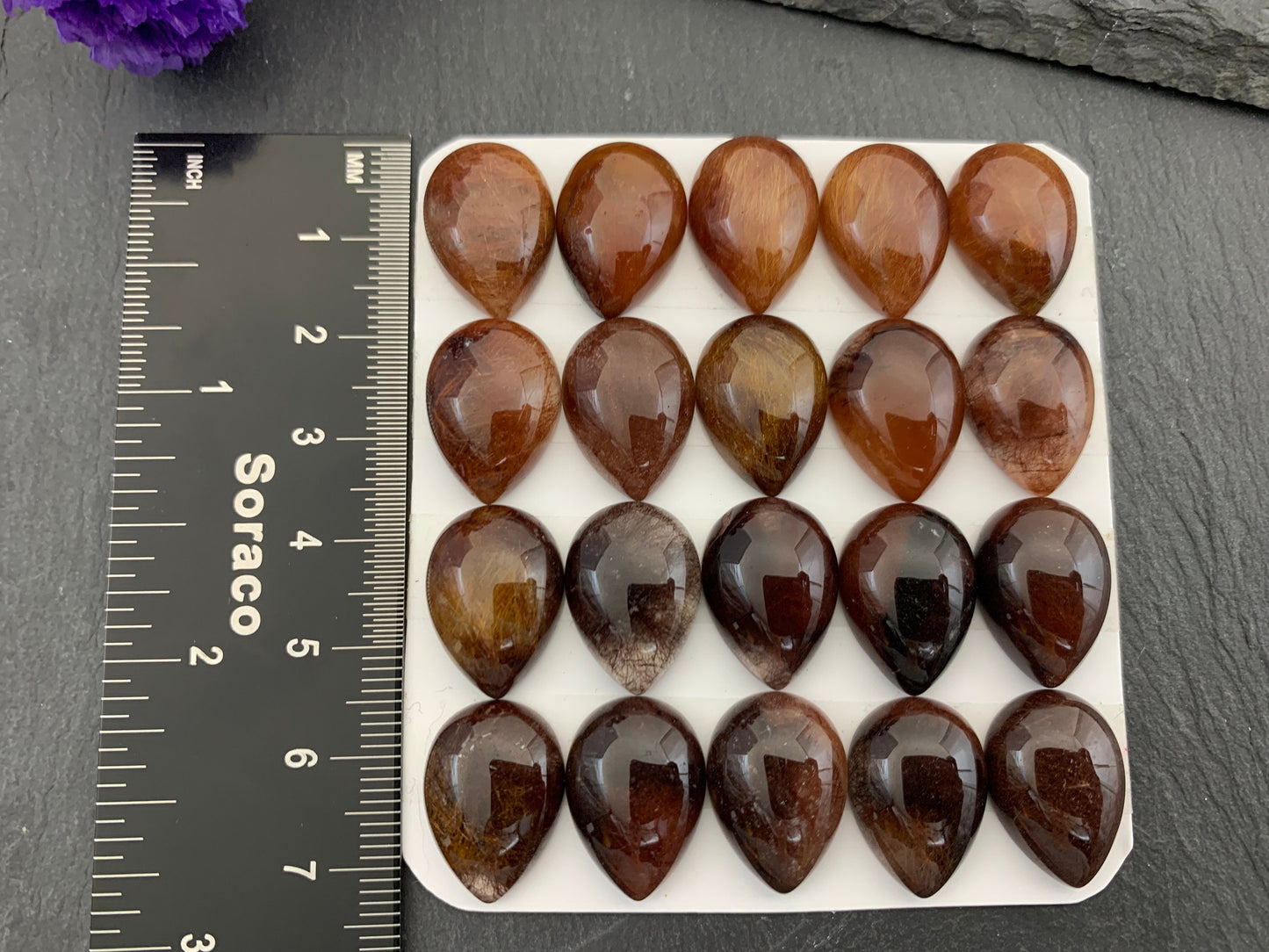 Rutilated Quartz pear 13x18mm cabochon - Calibrated Rutilated Quartz