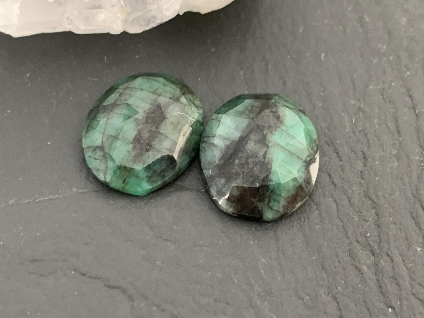 Faceted Emerald Pair 12x14x4mm cabochon