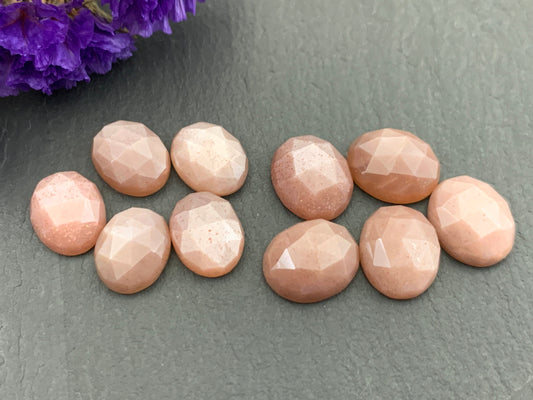 Faceted peach Moonstone oval 8x10mm, 9x11mm cabochon