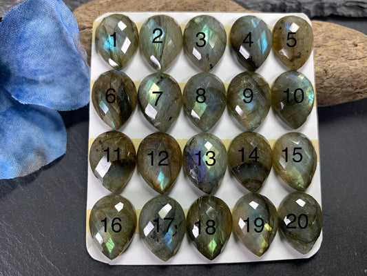 Faceted Labradorite pear 12x16mm Cabochon - Calibrated Cabochons
