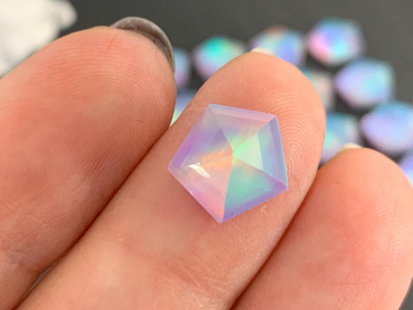 Faceted  Aurora Opal pentagon 10mm cabochon - Doublet cabochons/ Select your cabochon
