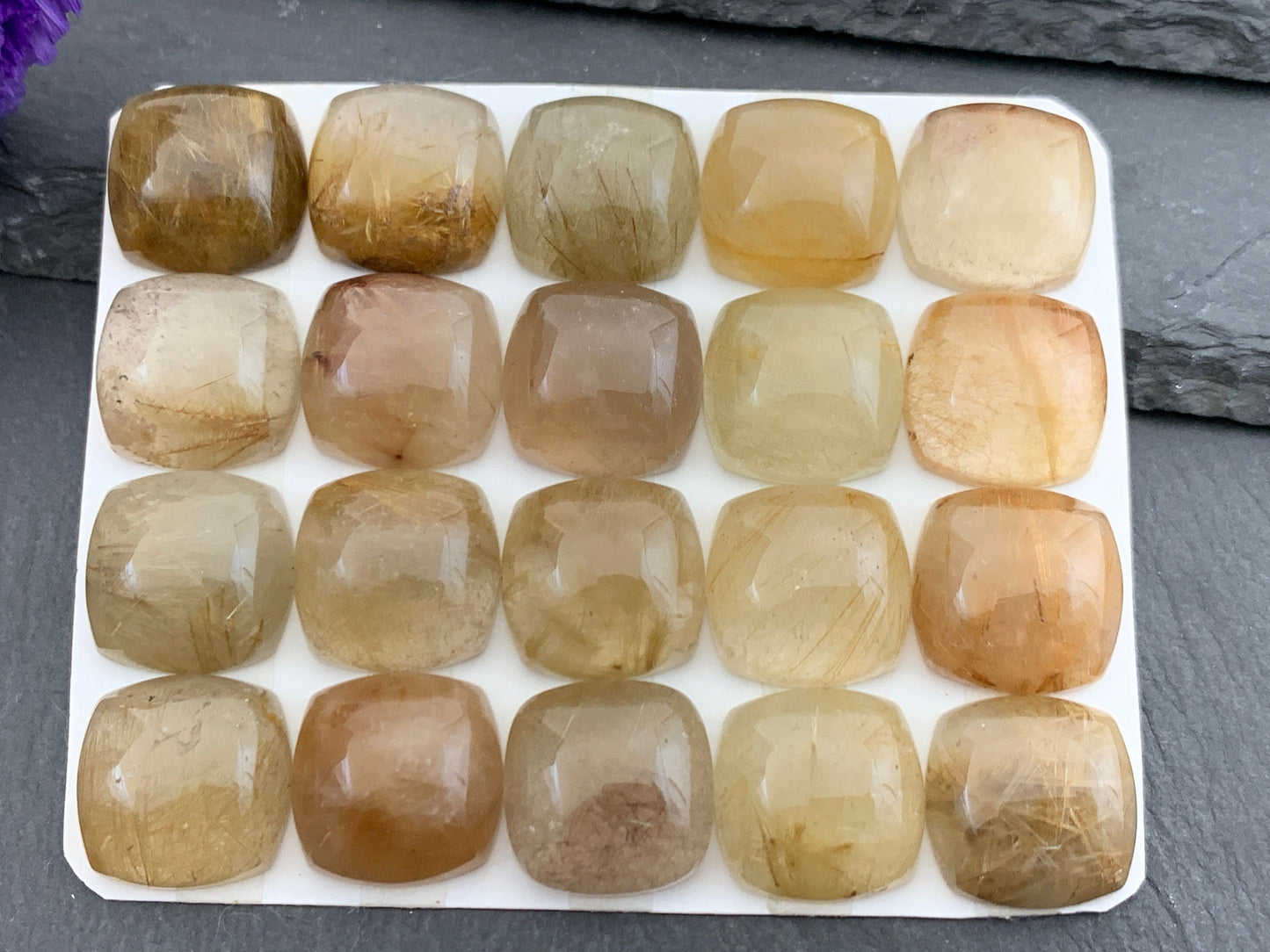 Rutilated Quartz square 15mm cabochon - Calibrated cabochons