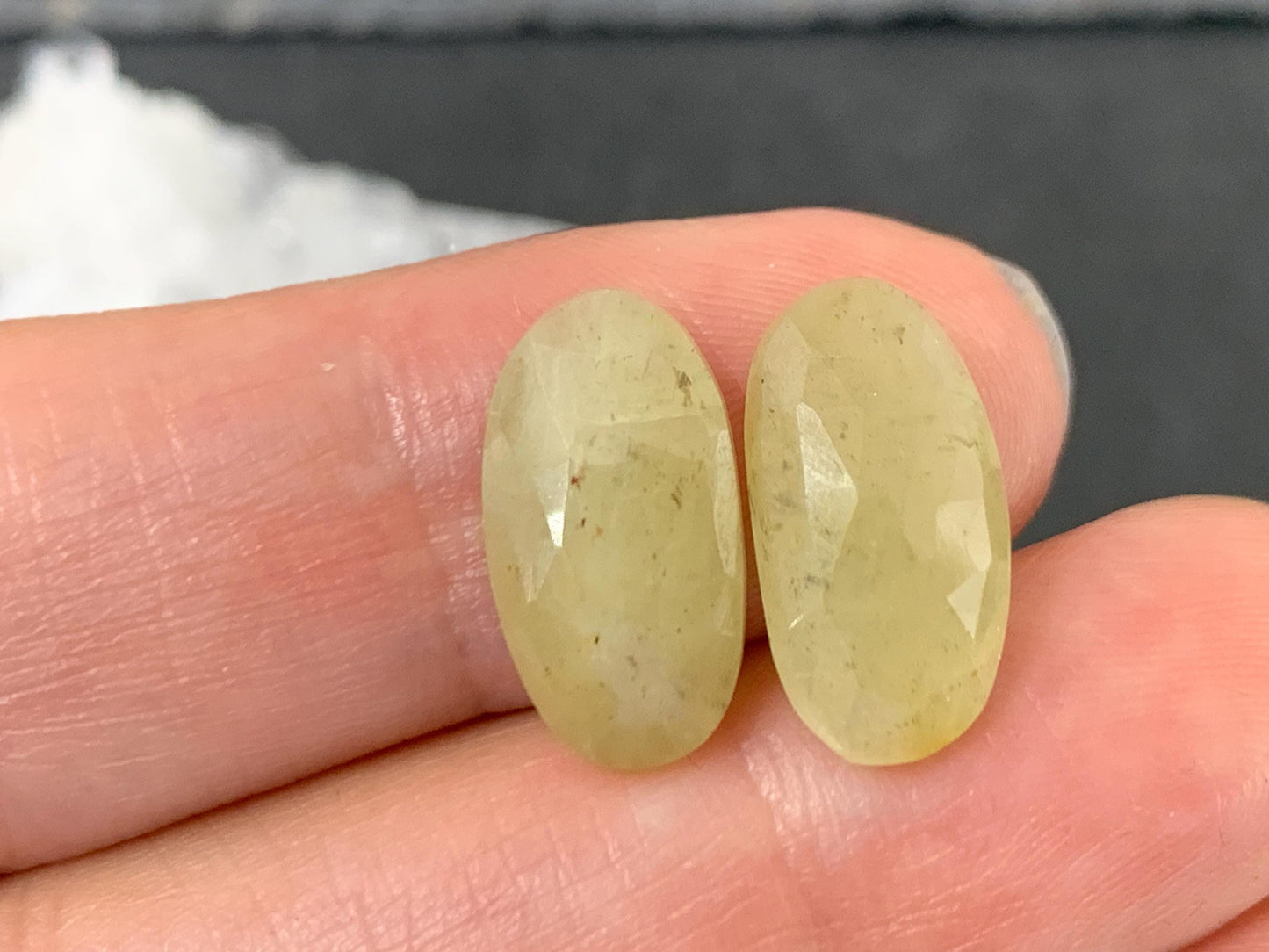Faceted Yellow Sapphire pair 8x16x35mm cabochon