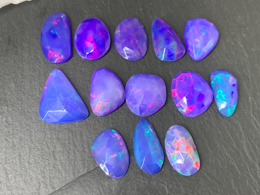 Faceted Purple Ethiopian Opal 12-14mm long cabochon