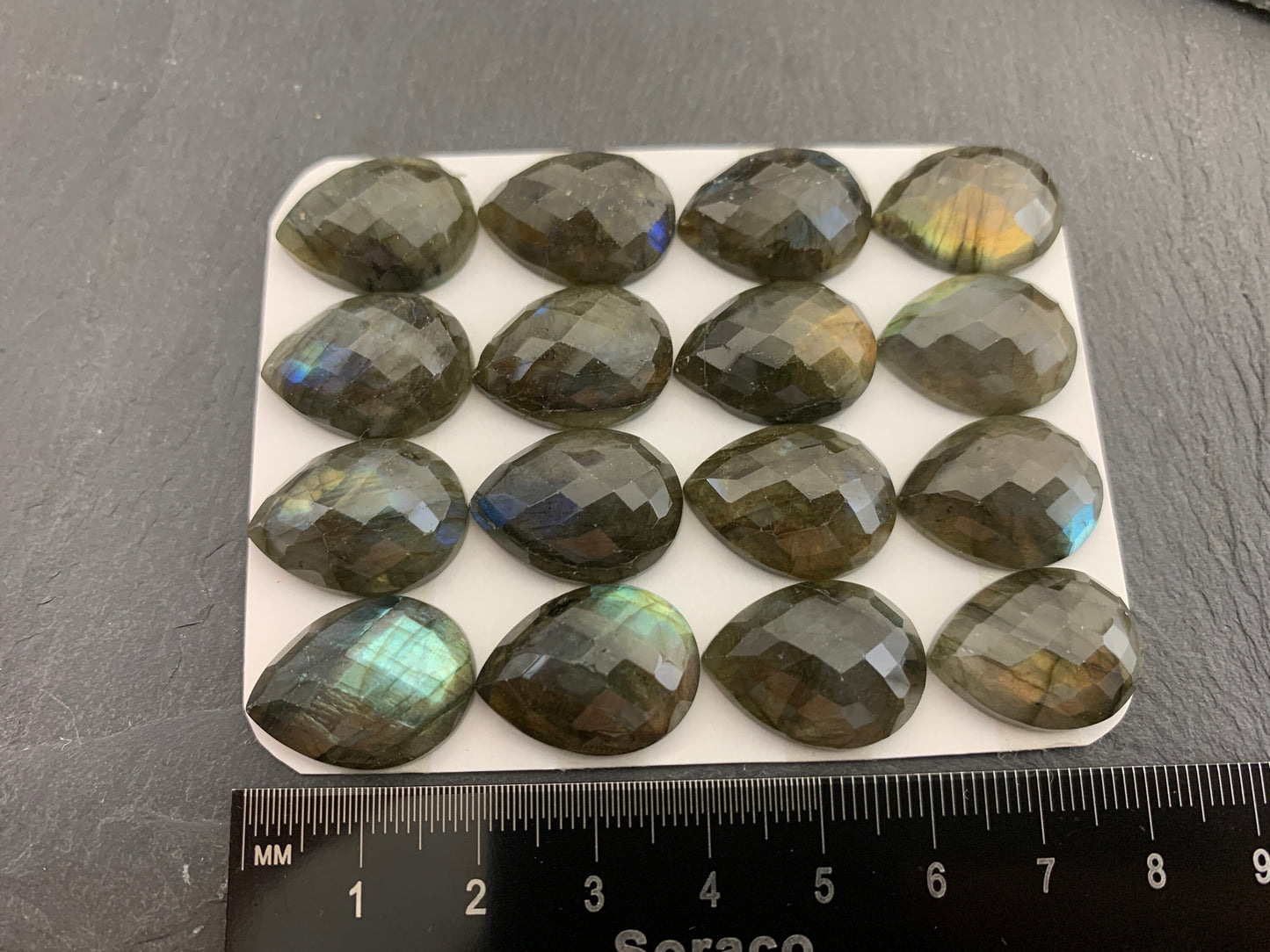 Faceted Labradorite pear 15x20mm Cabochon - Calibrated Cabochons