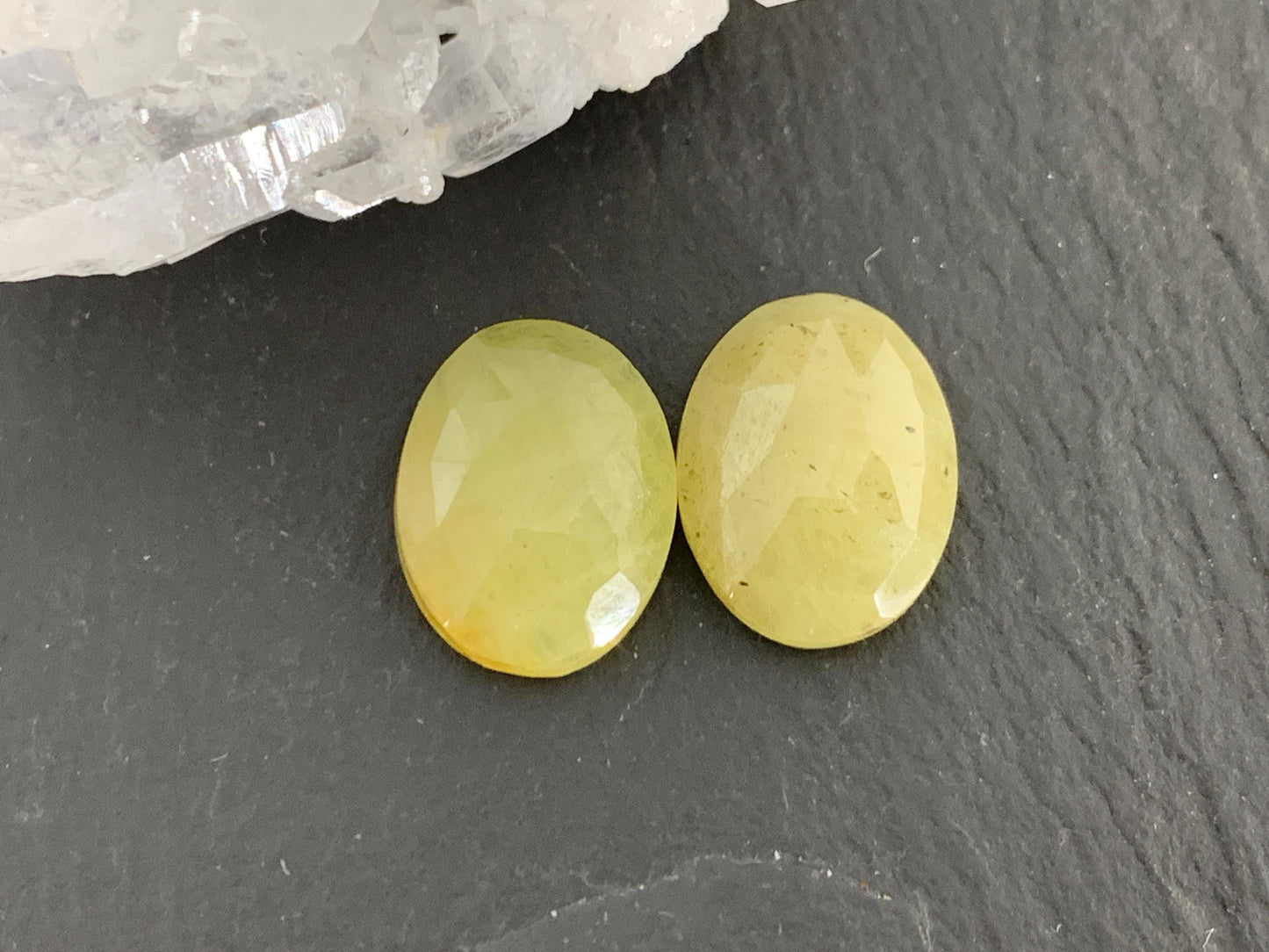 Faceted Yellow Sapphire pair 11x14x5mm cabochon