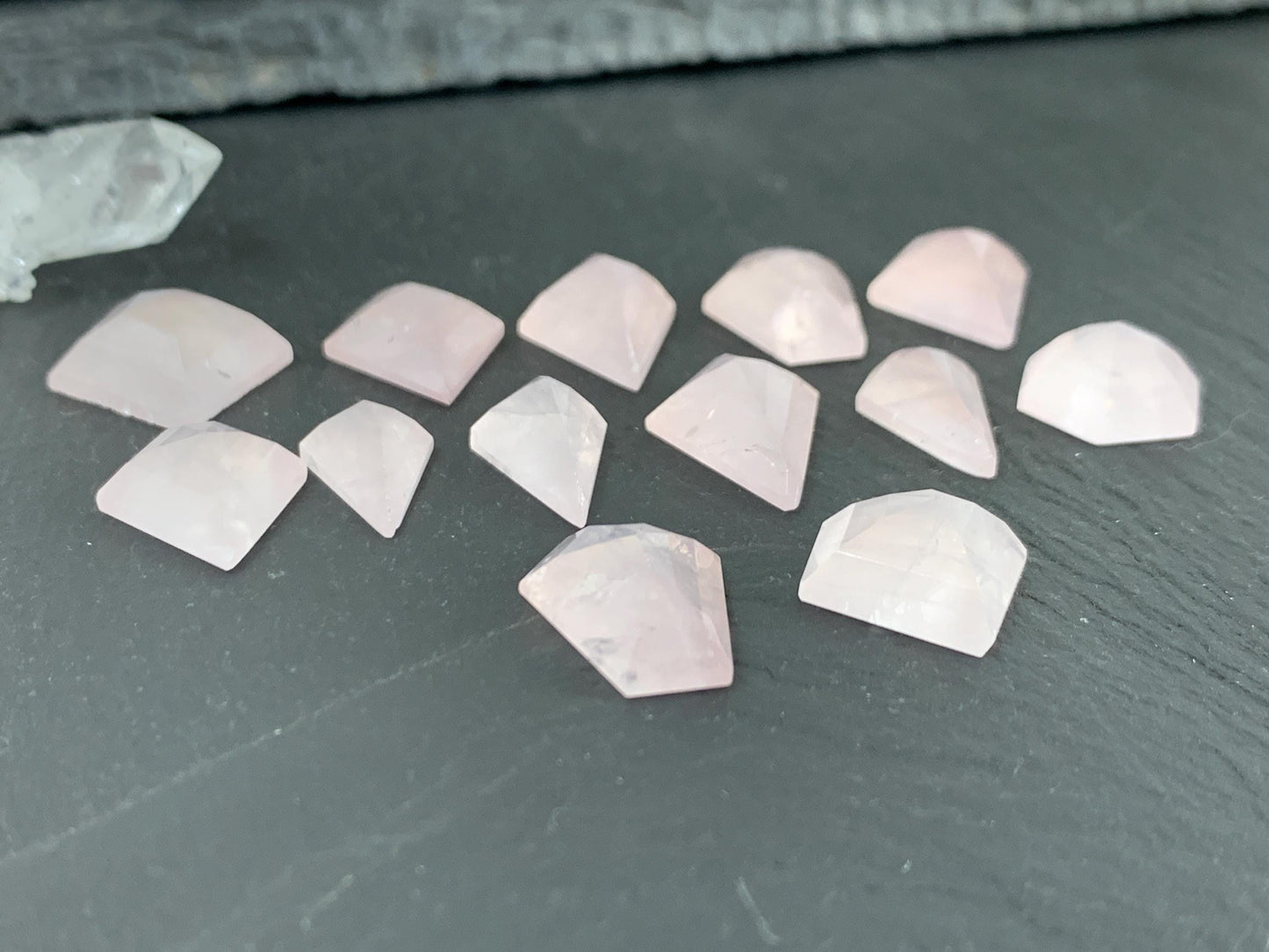 Faceted Rose Quartz  step cut cabochon.
