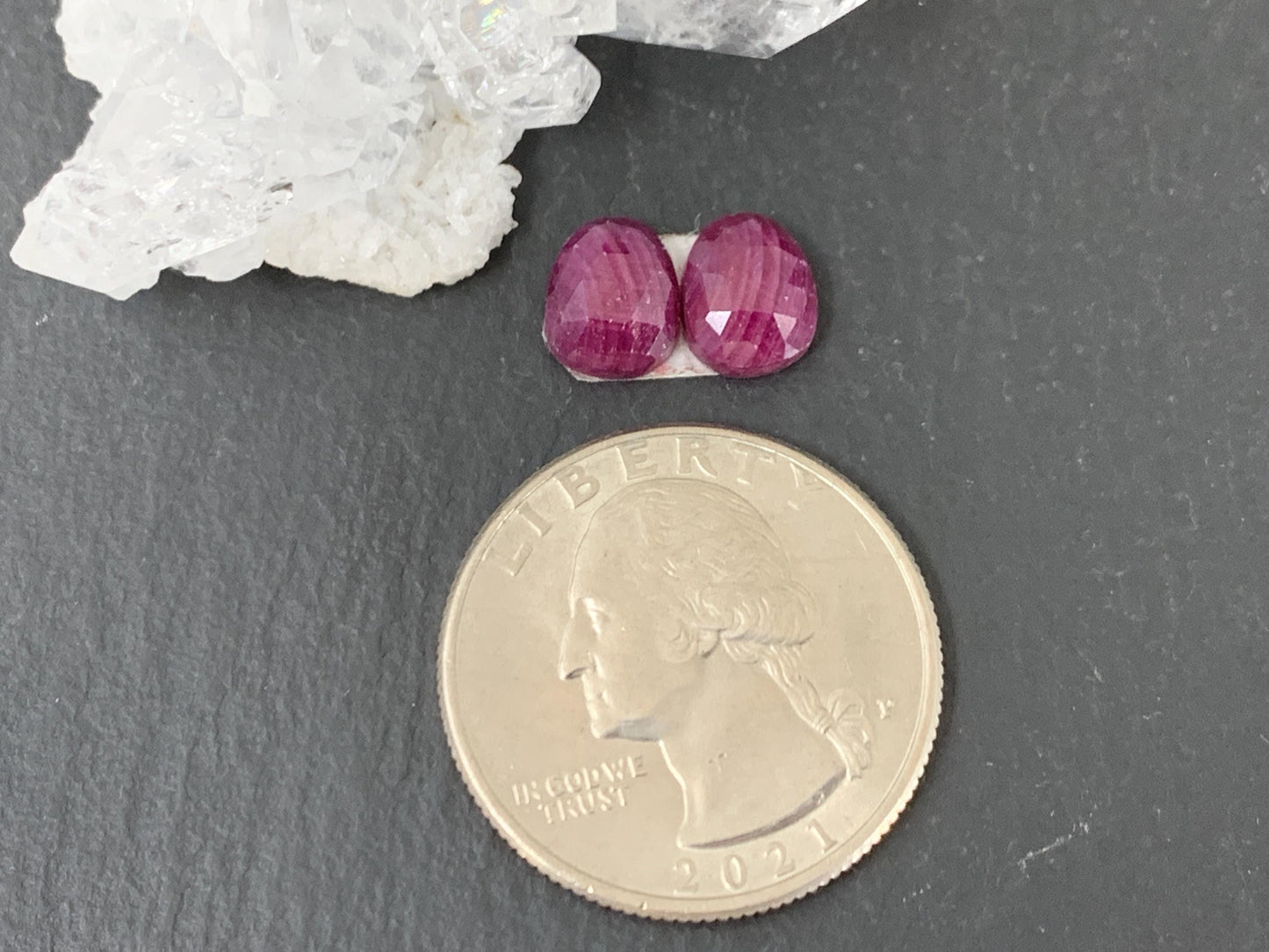 Faceted Ruby pair 6x8x3mm cabochon