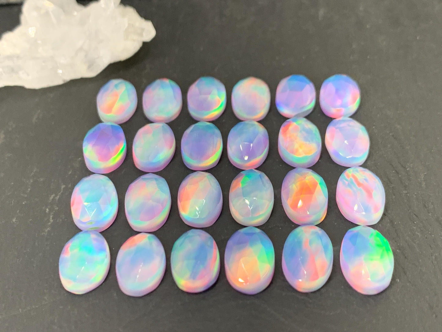Faceted Aurora Opal oval 8x12mm cabochons - Doublet cabochons - man made Opal