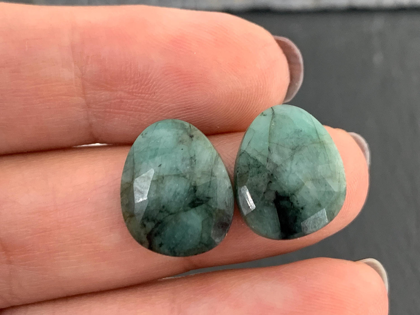 Faceted Emerald Pair 12x15x4mm cabochon