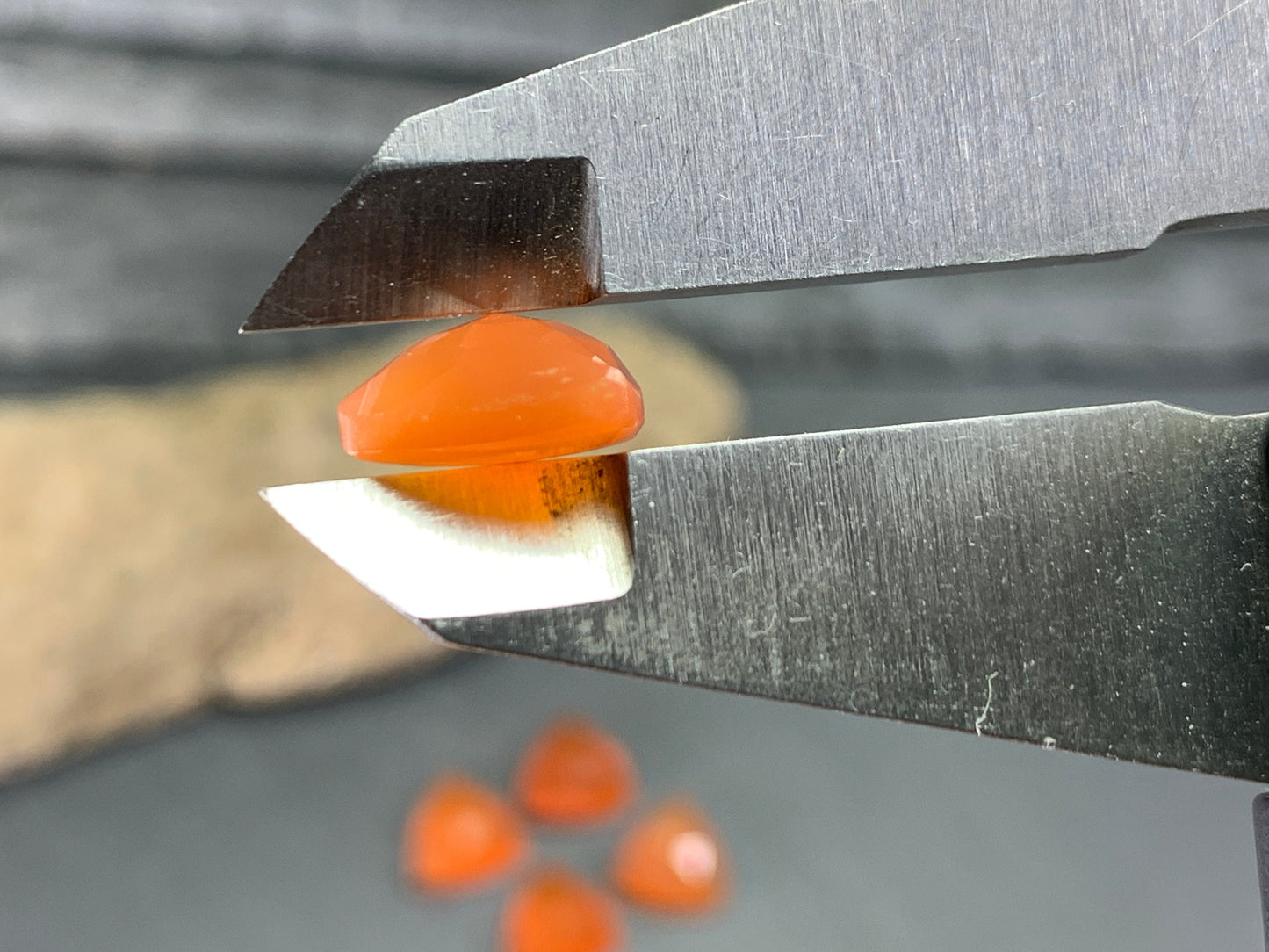 Faceted Carnelian Curved Triangle 10mm cabochon