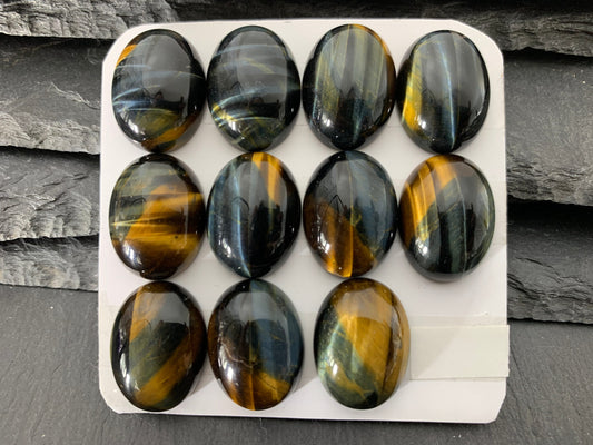 Yellow Blue Tiger Eye oval 15x20mm cabochon - Calibrated cabochons