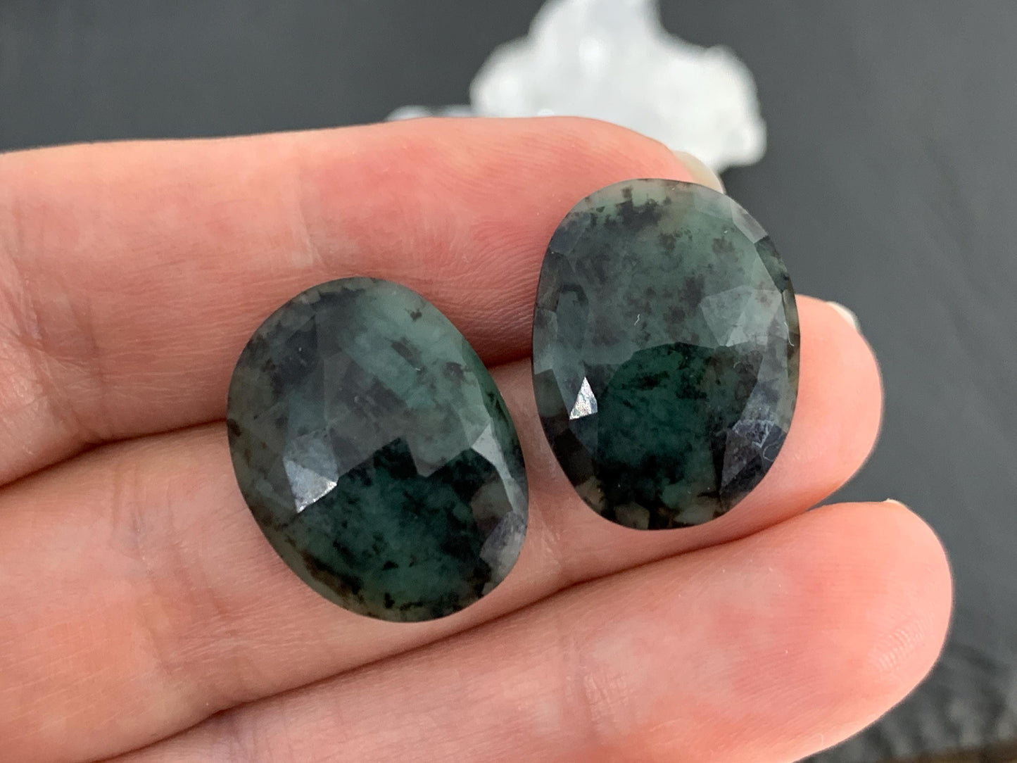 Faceted Emerald Pair 15x20x4.5mm cabochon