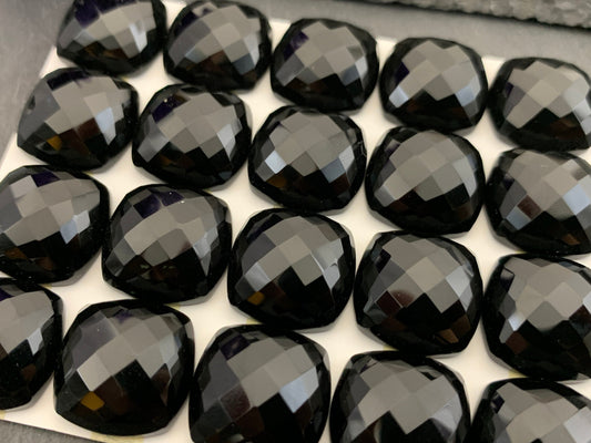 Faceted Black Agate square 16mm cabochon - Calibrated cabochons