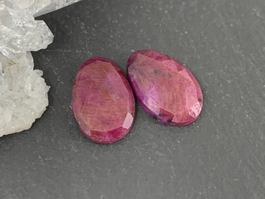 Faceted Ruby pair 8x13x3mm cabochon