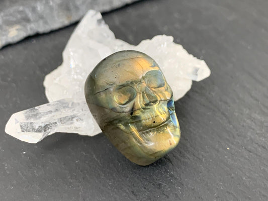 Labradorite Skull Cabochon 15x22mm – Natural Green Gemstone Flat Back Carving