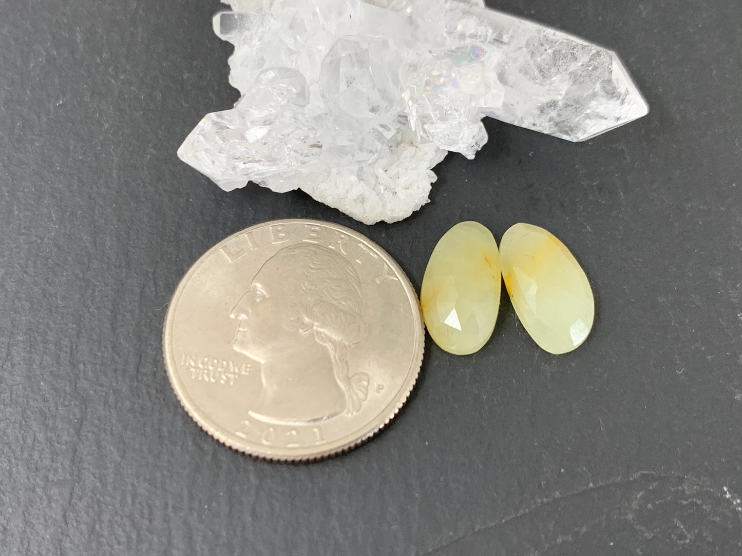 Faceted Yellow Sapphire pair 7x13x3.5mm cabochon