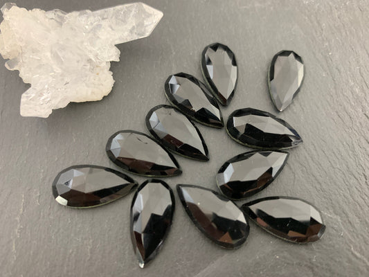 Faceted  Black Agate pear 10x20mm cabochon - Calibrated cabochons
