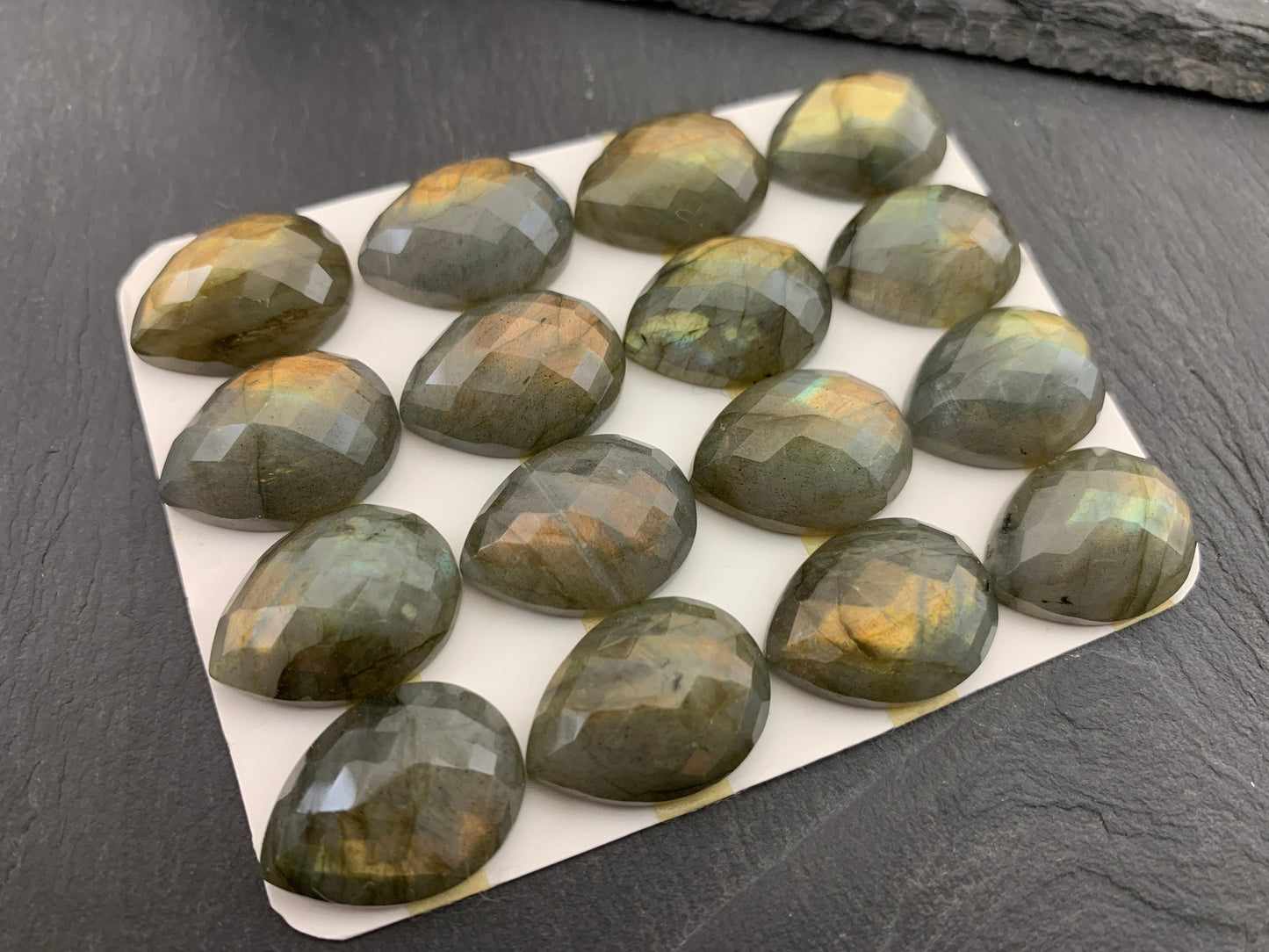 Faceted Labradorite pear 15x20mm Cabochon - Calibrated Cabochons