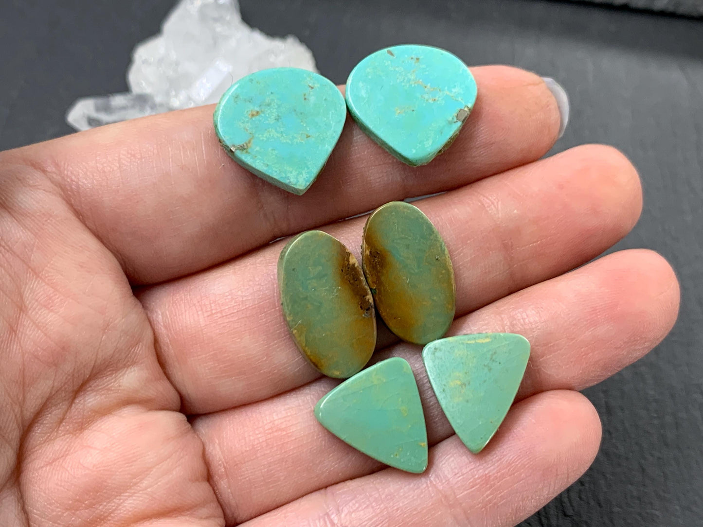 Tibetan Turquoise Pair 14-18mm long Cabochon - Hand Cut Cabochon