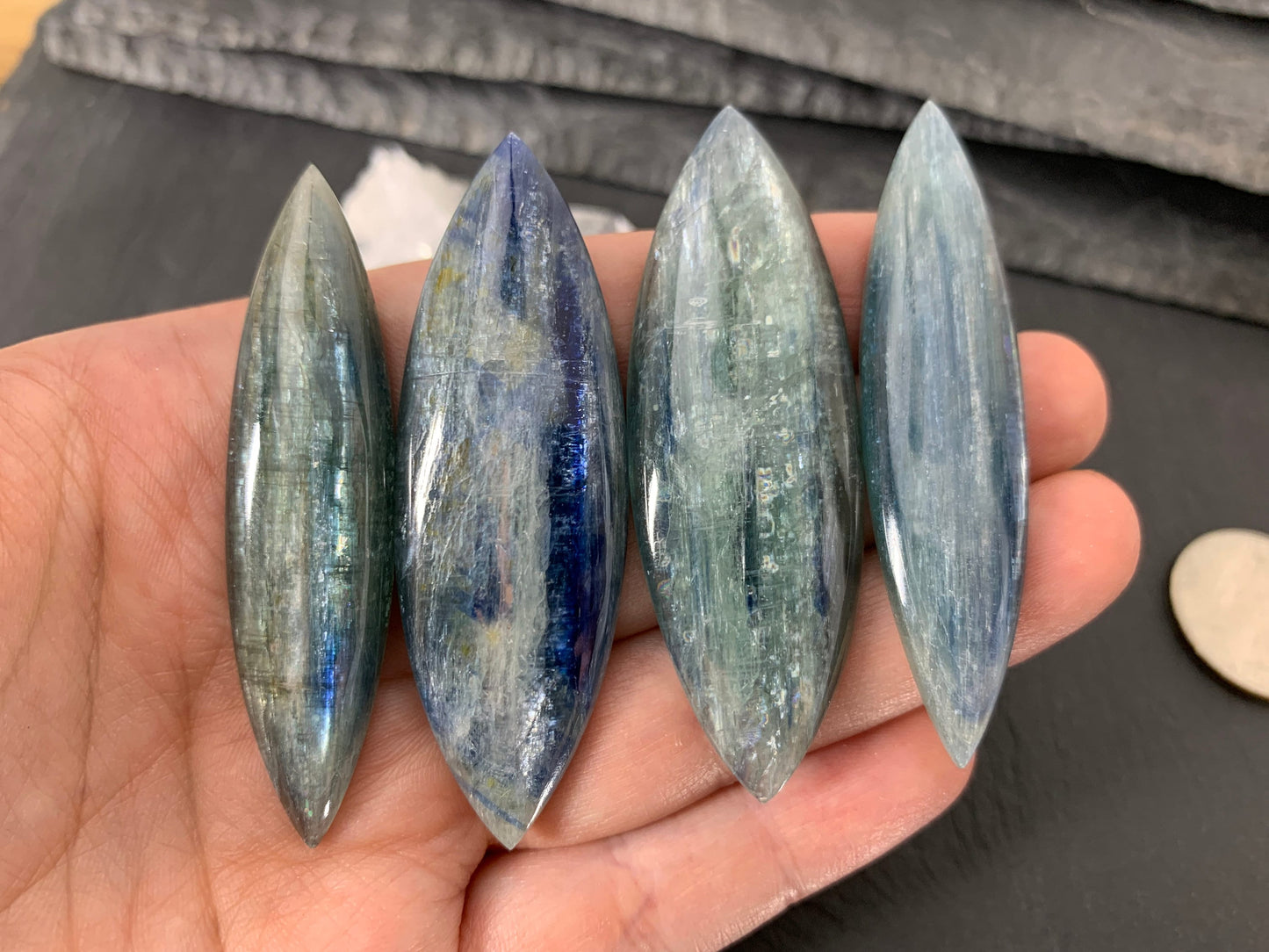 Large Kyanite marquise  57-61mm long cabochon