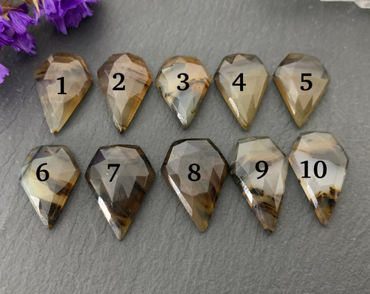 Faceted Montana Agate shield 16-17mm long cabochon