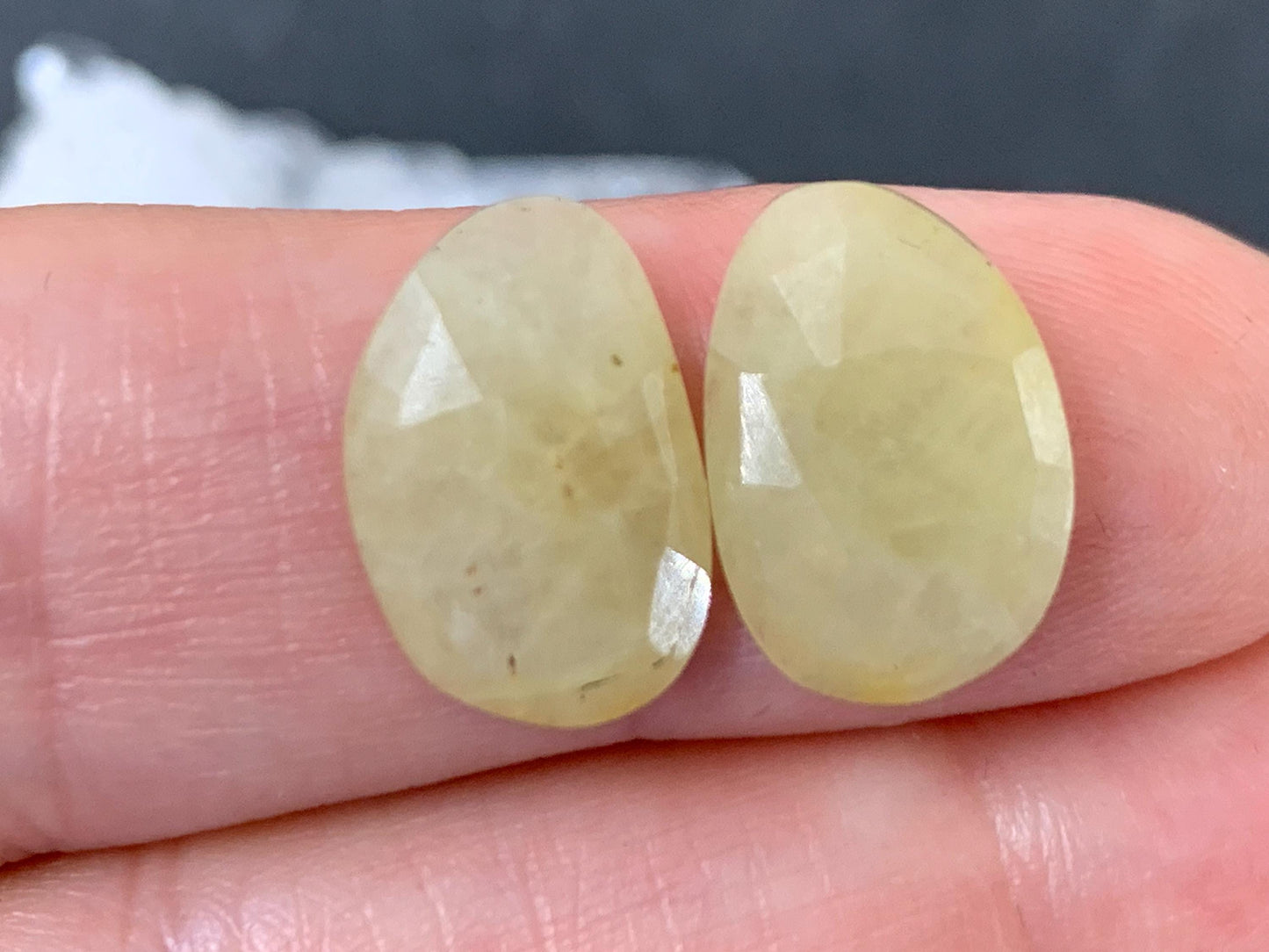 Faceted Yellow Sapphire pair 10x14x3mm cabochon