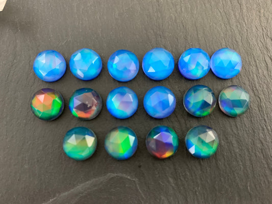 Faceted Aurora Opal round 10mm cabochon - Doublet cabochons