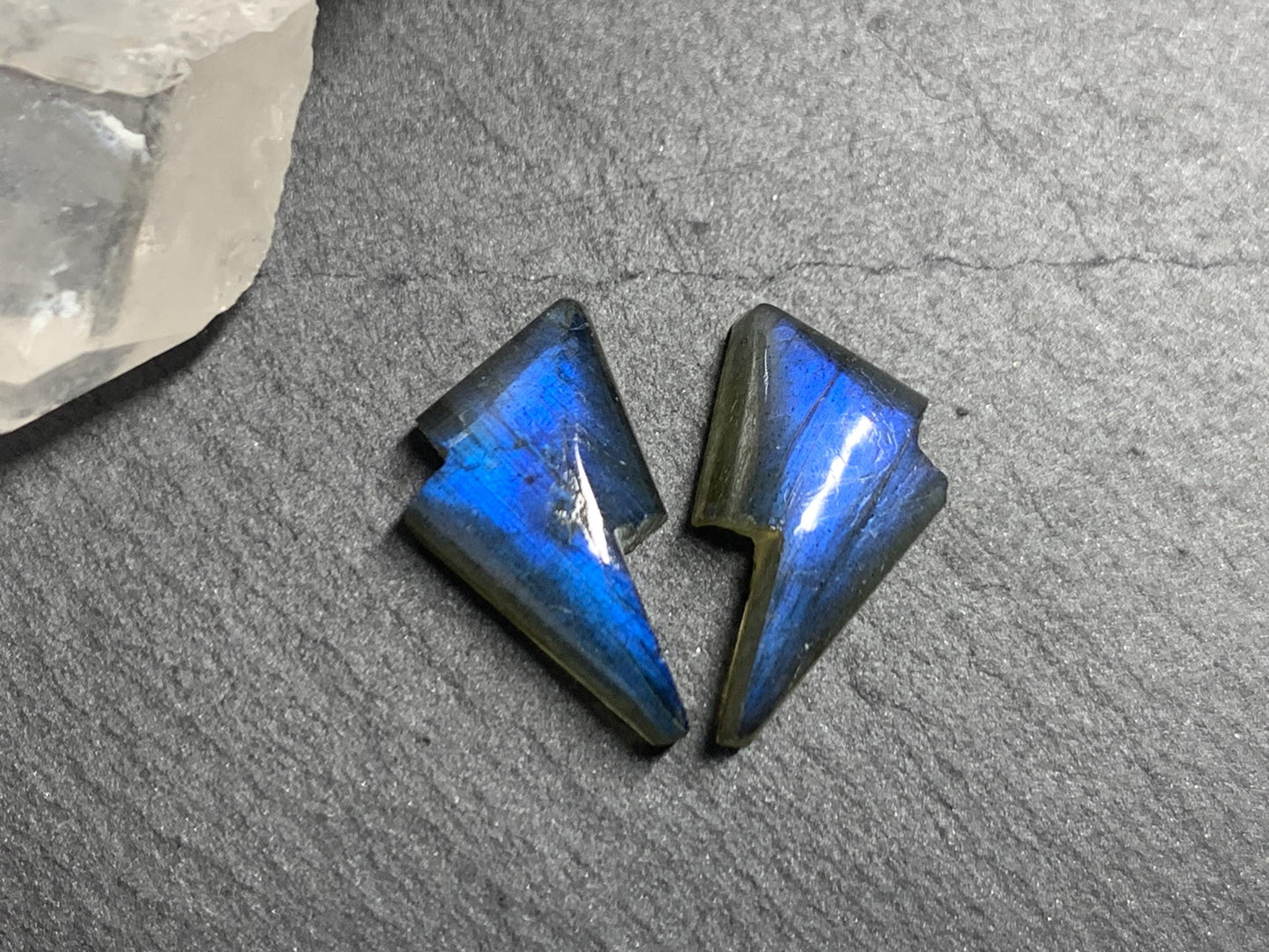 Labradorite lightning bolt pair 9x13mm cabochon