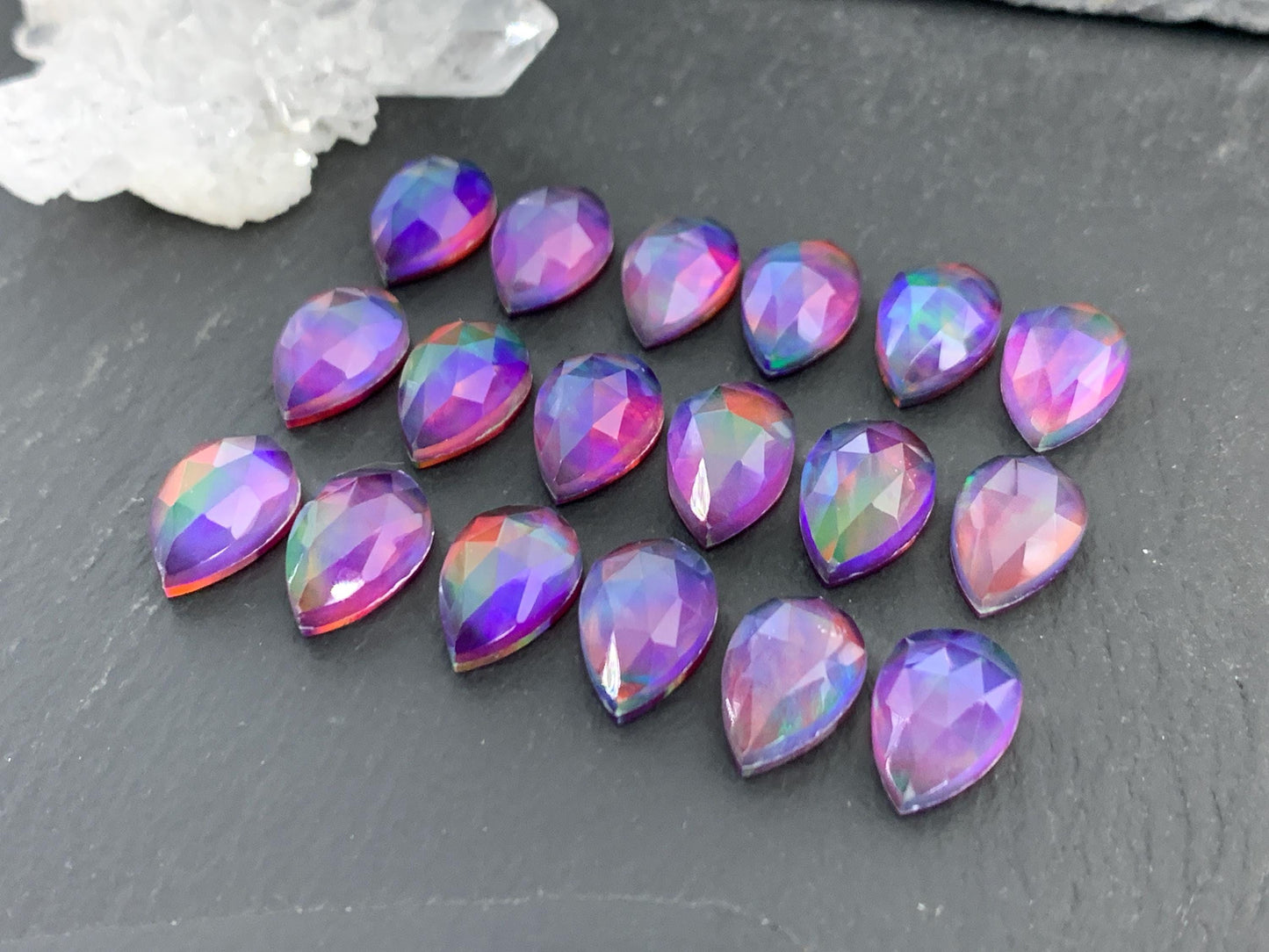 Faceted  Aurora Opal pear 8x12mm cabochon - Doublet cabochons/ Select your cabochon