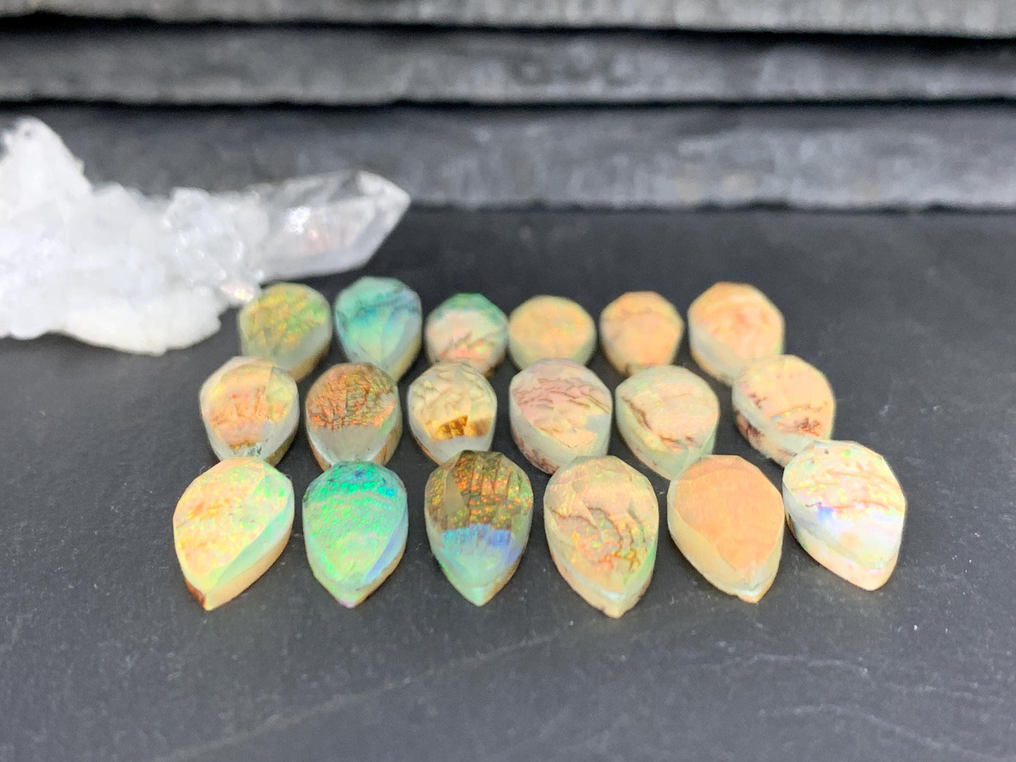 Faceted  Monarch Opal pear 7x15mm cabochons - Doublet cabochons