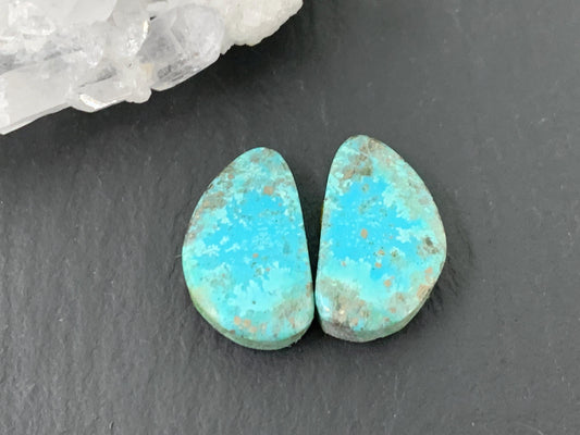 Tibetan Turquoise Pair 9x15mm Cabochon - Hand Cut Cabochon