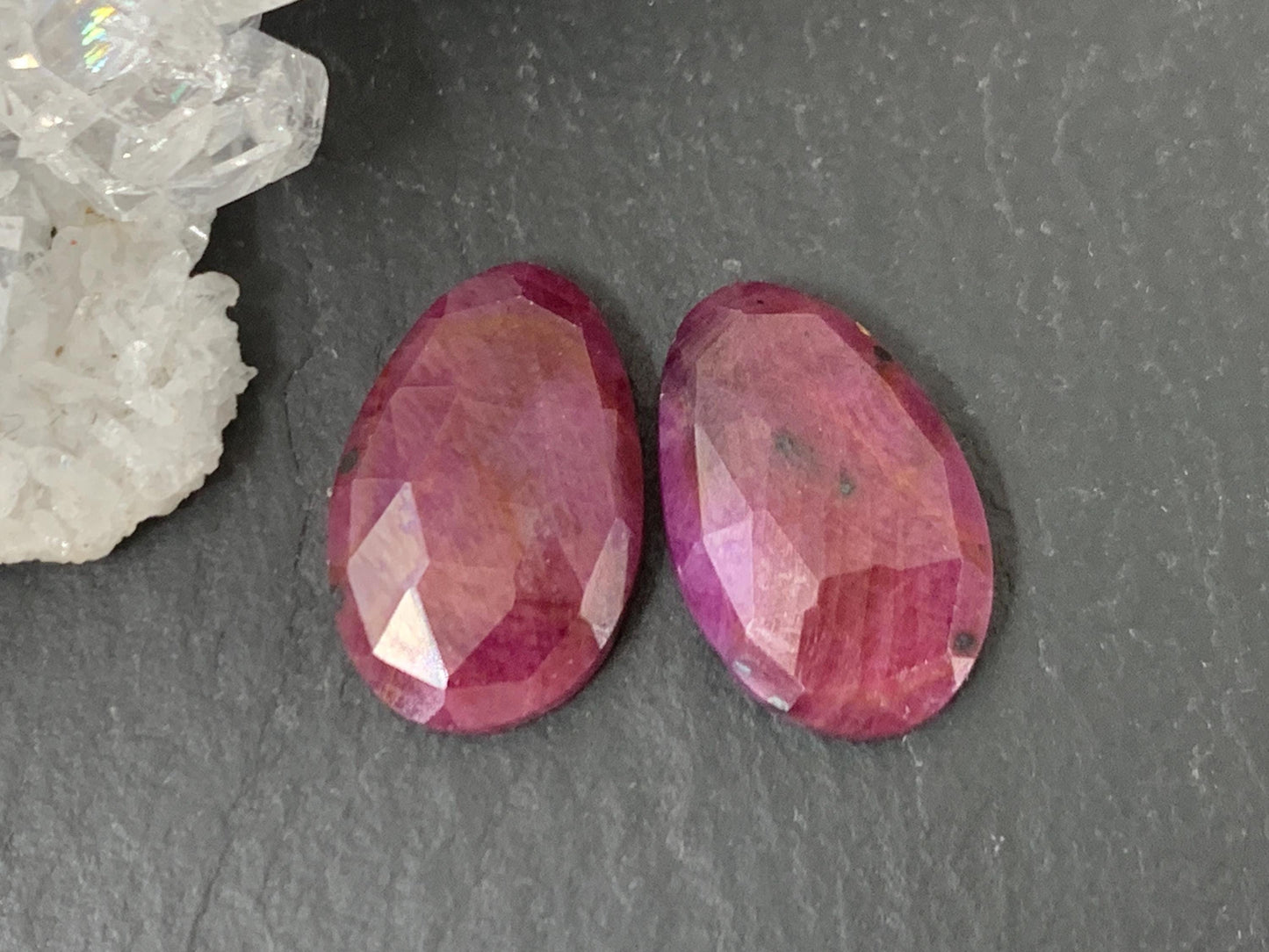 Faceted Ruby pair 8x13x3mm cabochon
