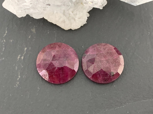 Faceted Ruby pair 12mm cabochon