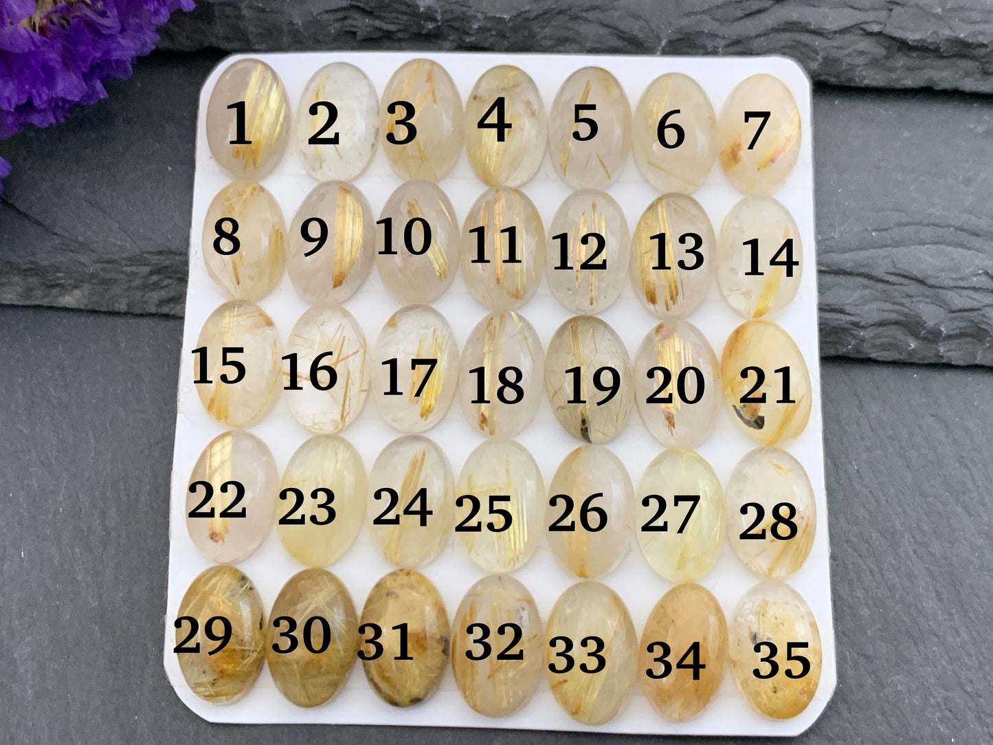 Gold Rutilated Quartz oval 8x12mm cabochon - Calibrated cabochons