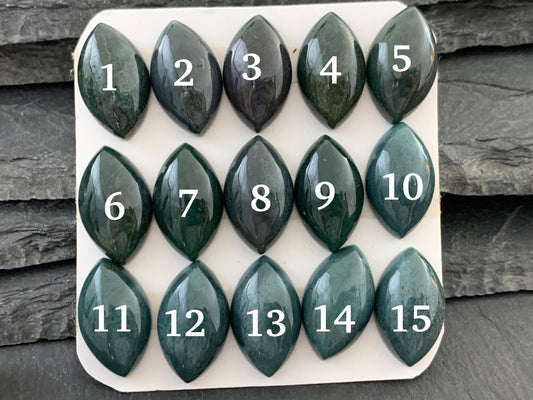 Moss Agate marquise 12x20mm cabochon - Calibrated cabochons