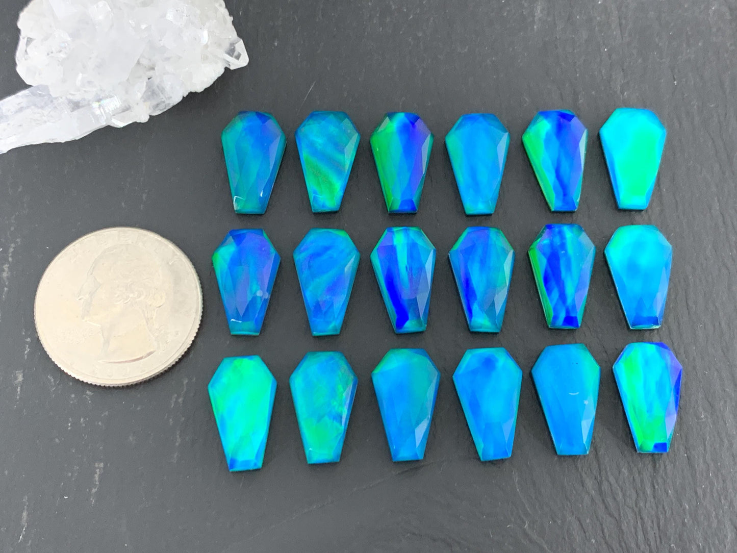 Faceted Aurora Opal coffin 10x16mm cabochon - Doublet cabochons