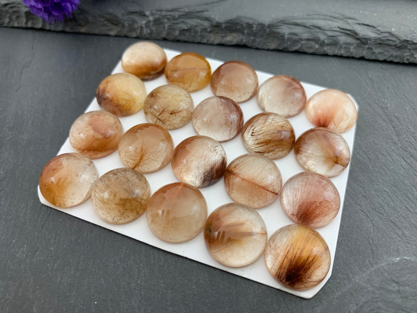 Rutilated Quartz round 15mm cabochon - Calibrated cabochons