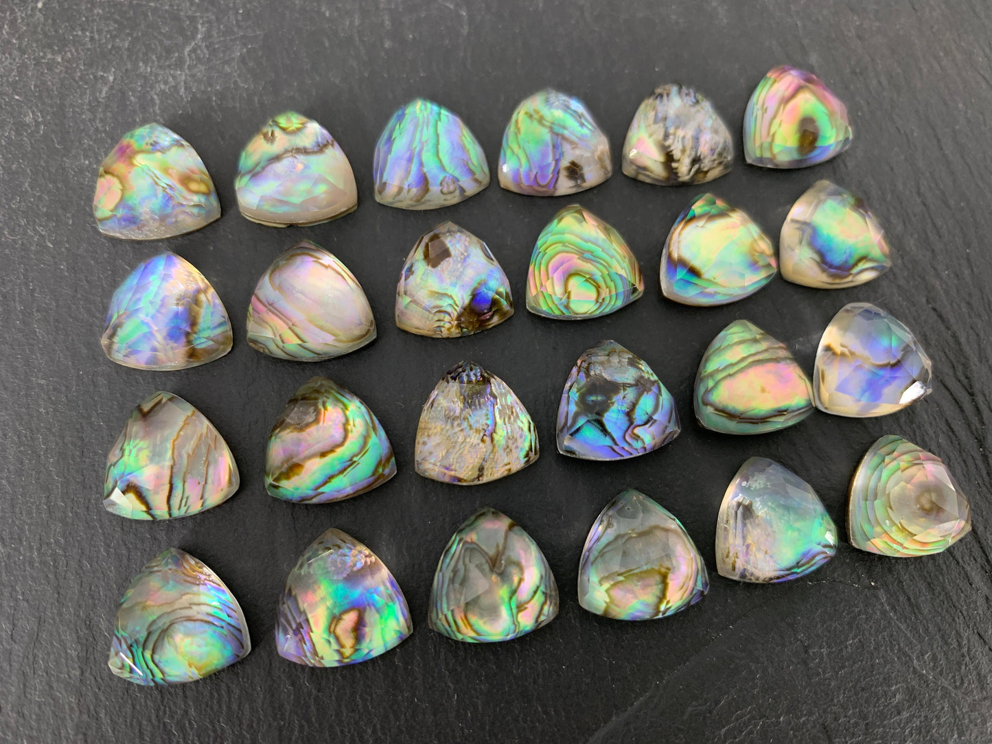 Faceted Abalone triangle 12mm doublet cabochon/ Select your doublet cabochon