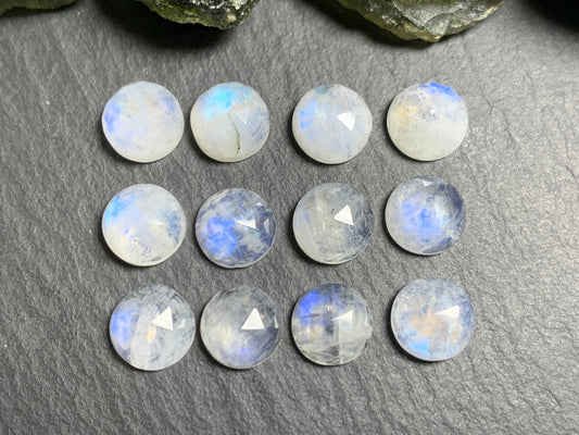 Faceted Rainbow Moonstone round 8mm cabochon