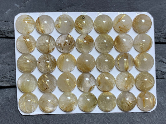 Gold Rutilated Quartz round 10mm cabochon - Calibrated cabochons