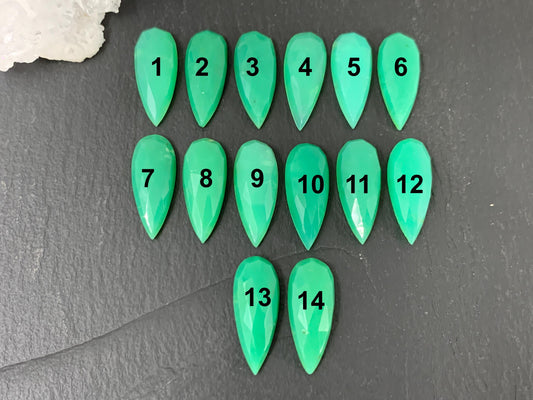 Faceted Chrysoprase pear 8x20mm cabochon