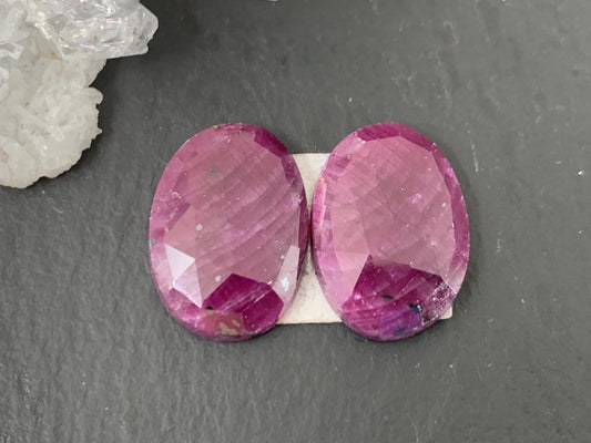 Faceted Ruby pair 10x15x4mm cabochon