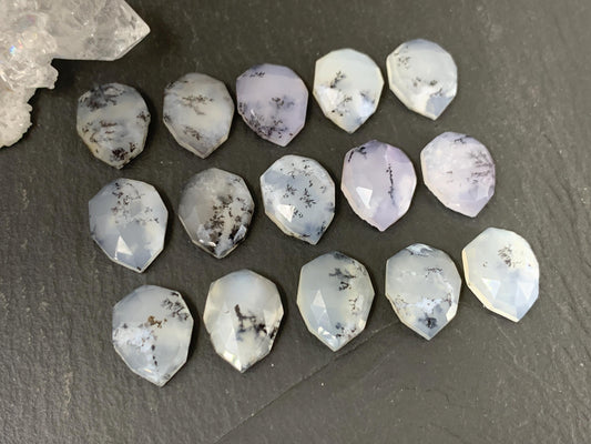 Faceted Dendrite Opal 10x14mm cabochon