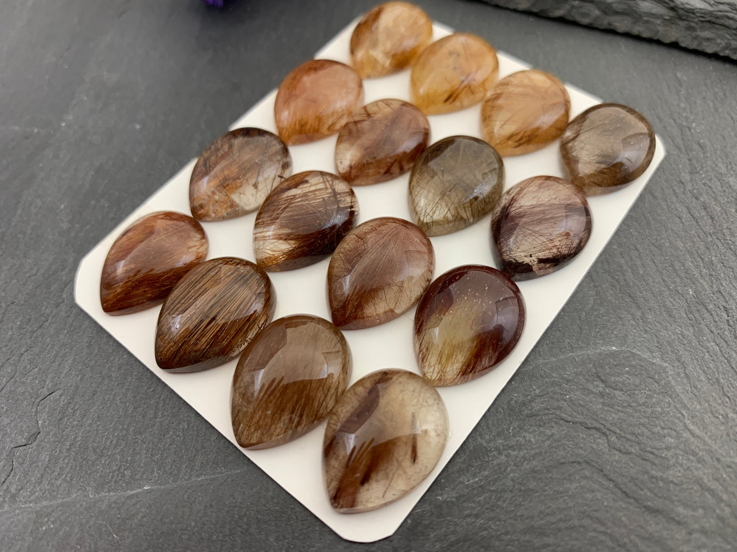 Rutilated Quartz pear 15x20mm cabochon - Calibrated cabochons