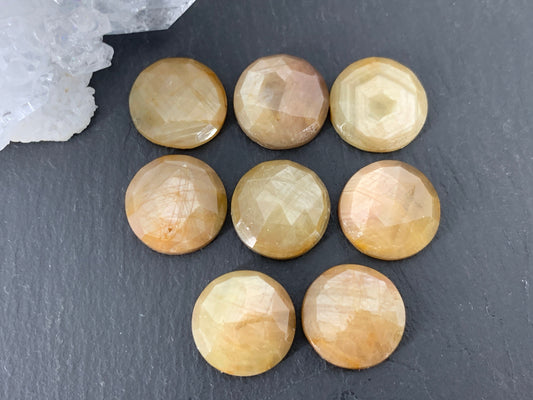 Faceted yellow Sapphire round 14mm cabochon