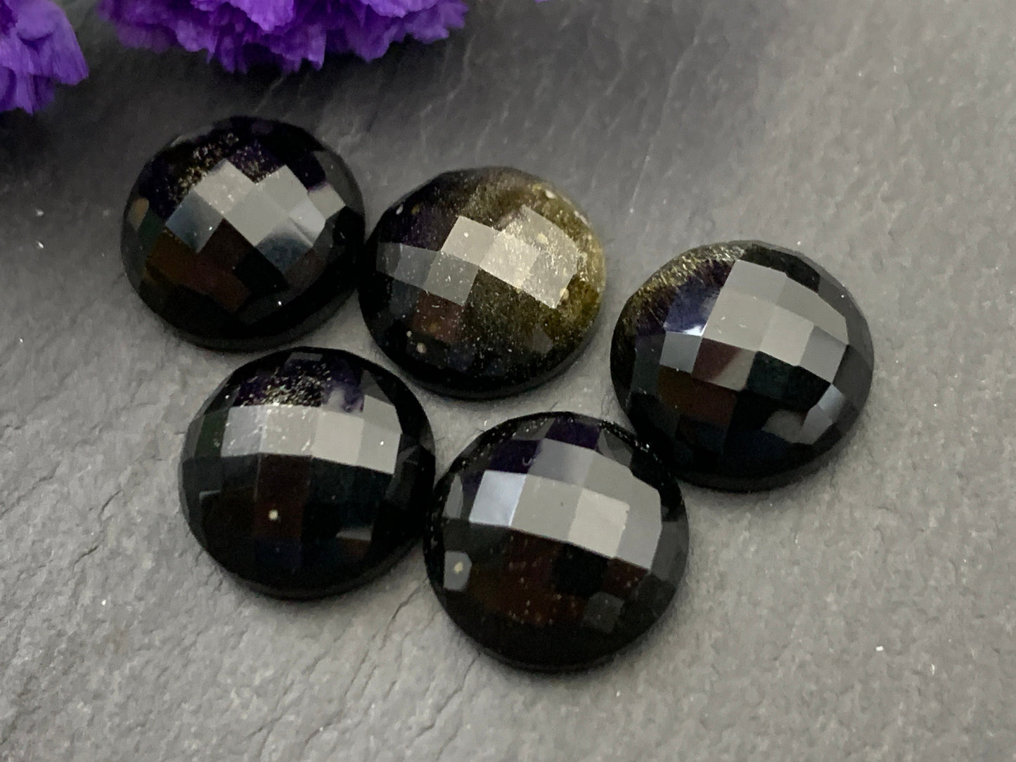 Faceted Gold Obsidian round 12mm cabochon - Calibrated cabochons