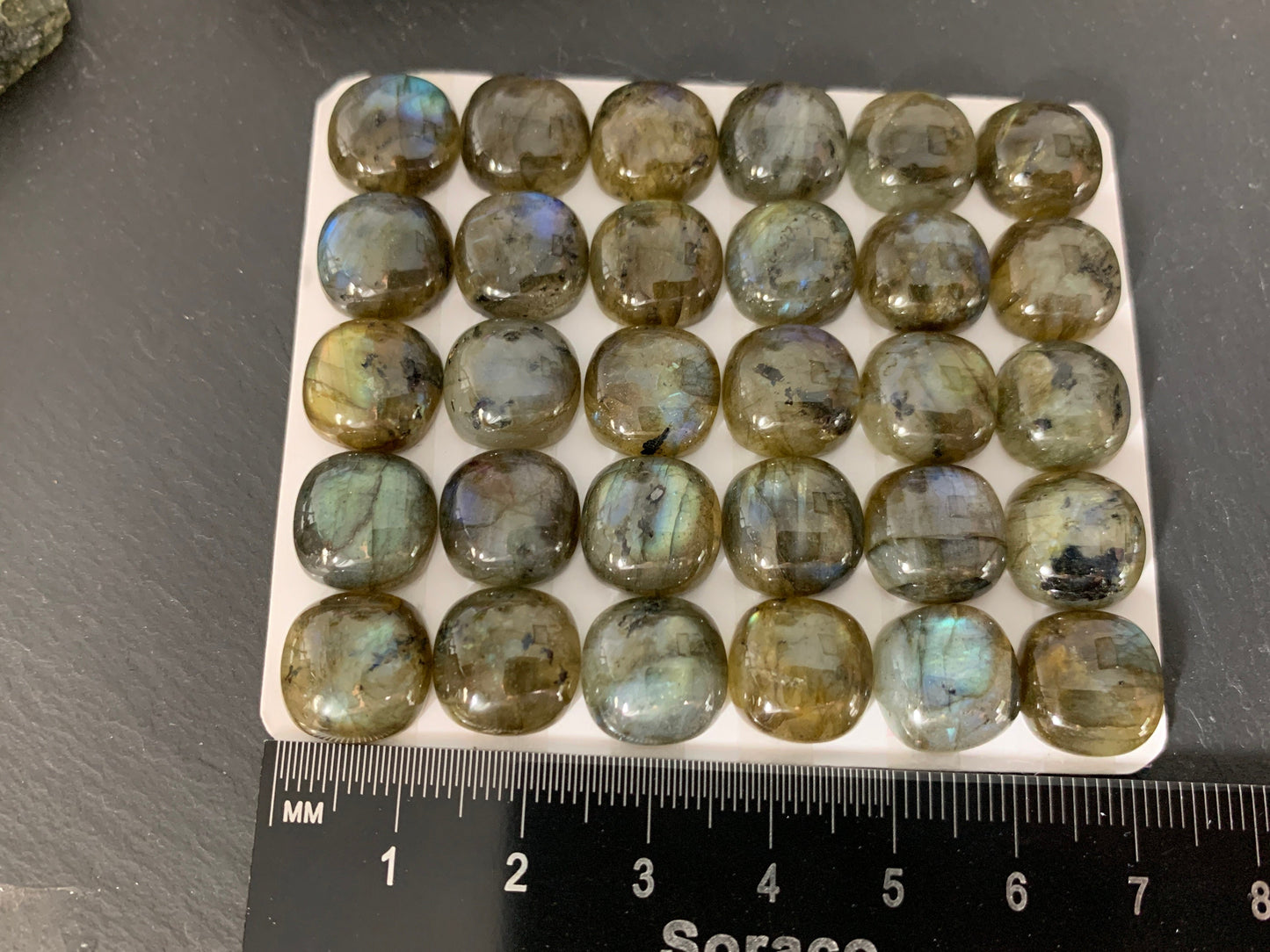 Labradorite square cushion 12mm cabochon - Calibrated Cabochons